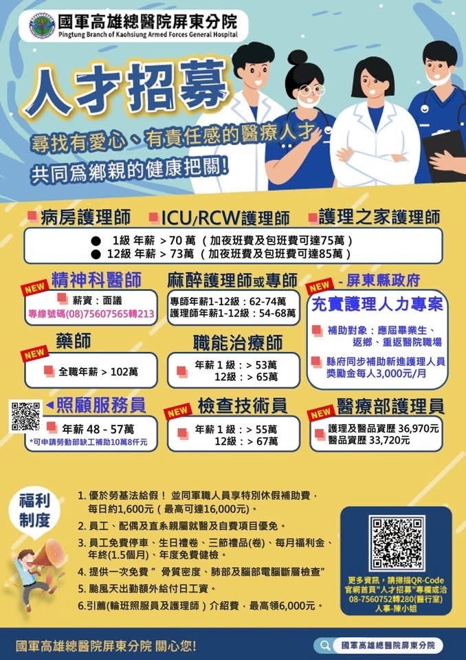 【徵才訊息】國軍高雄總醫院屏東分院 徵才圖片